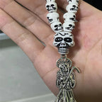 Santa Muerte Skull Rosary Necklace — Silver-Tone