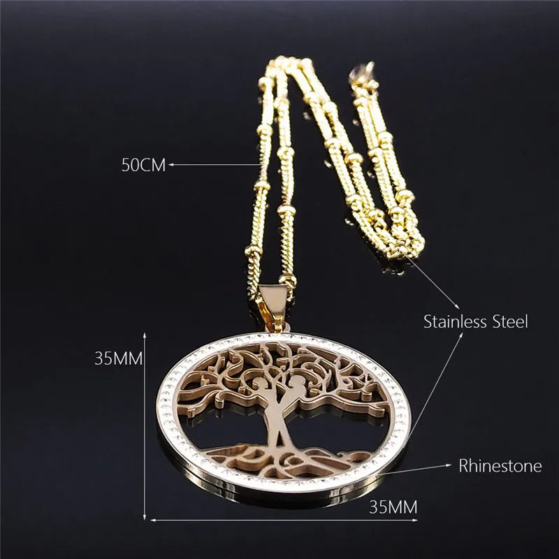 Iced Out Tree Of Life Gold Pendant Love Crystal