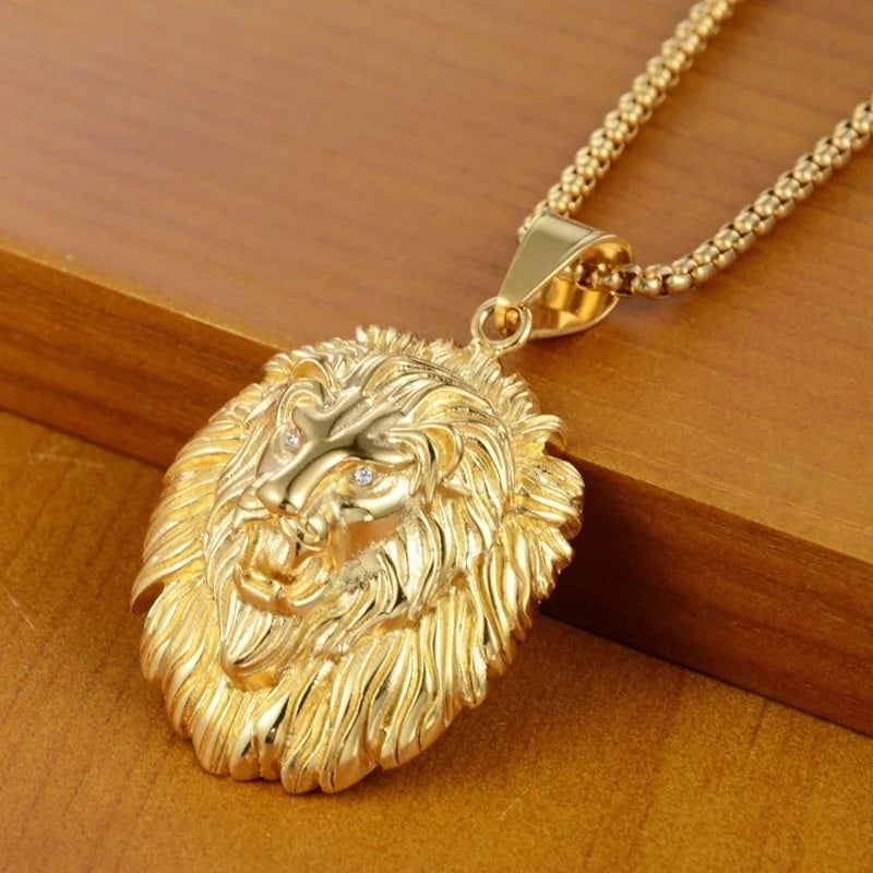 Iced Out Long Hair Lion Head Pendant
