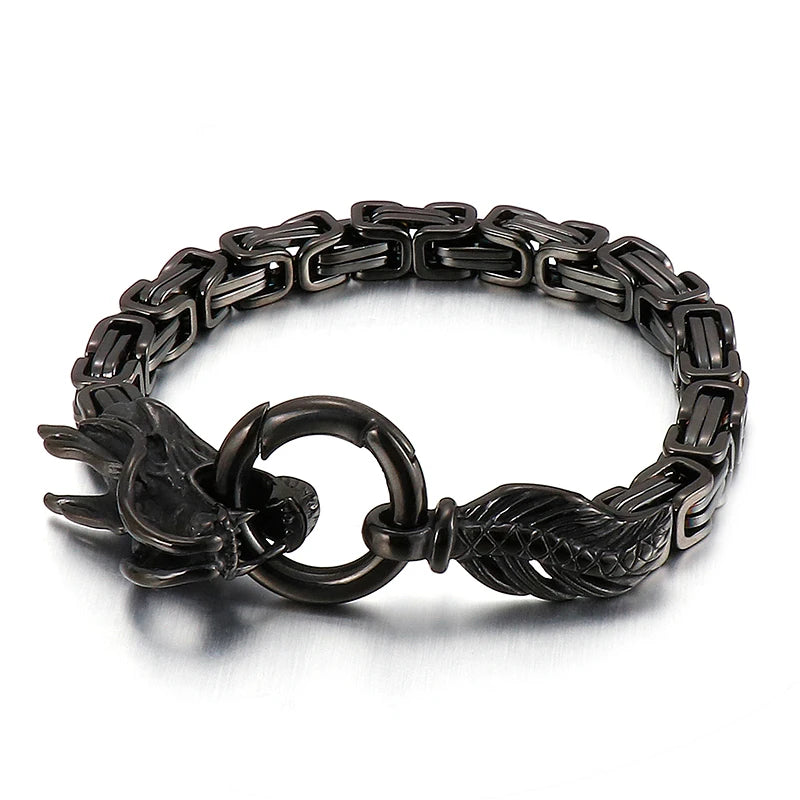 Dragon Head Byzantine Double Link Bracelet — Stainless Steel