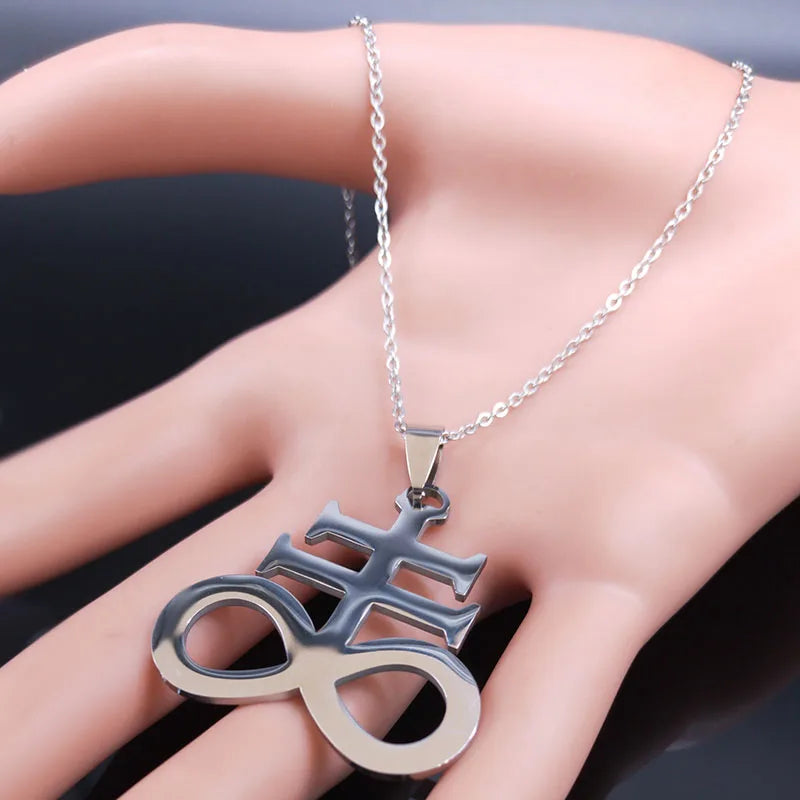 Cross Silver Pendant Satan Church Symbol Kolye