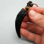 Obsidian Wolf Head Keychain — Stainless Steel