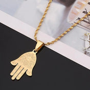 Stainless Steel Egyptian Eye of Good Luck Fatima Hamsa Hand Pendant Necklace Hand Palm Jewelry