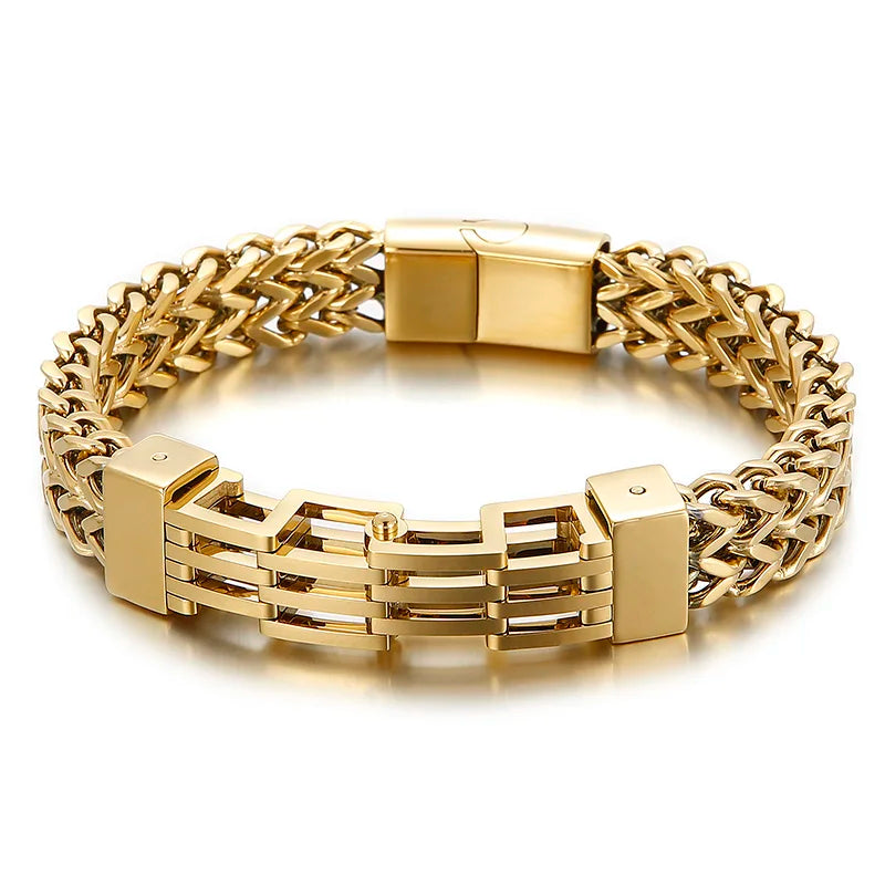 Gold Color Stainless Steel Bracelet for Men 11MM Link Chain Men's On Hand Bands Bracelets Male Jewellery Iron Mannen