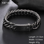 Fongten Retro Black Bracelet For Men Cuban Chain Stainless Steel Heavy Wide Curb Bracelets Bangle Male Jewelry
