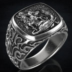 2023 New Trend Dragon Slaying Hero Saint George Rings European American Mythical Thai Silver Retro Stainless Steel