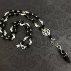 Trad Goth Pentagram Cross Rosary Beads Necklace — Silver-Tone