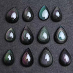 Natural Black Obsidian Rainbow Green Purple Flash Light Pendant Water Drop Necklace Drop Shipping