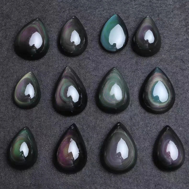 Natural Black Obsidian Rainbow Green Purple Flash Light Pendant Water Drop Necklace Drop Shipping
