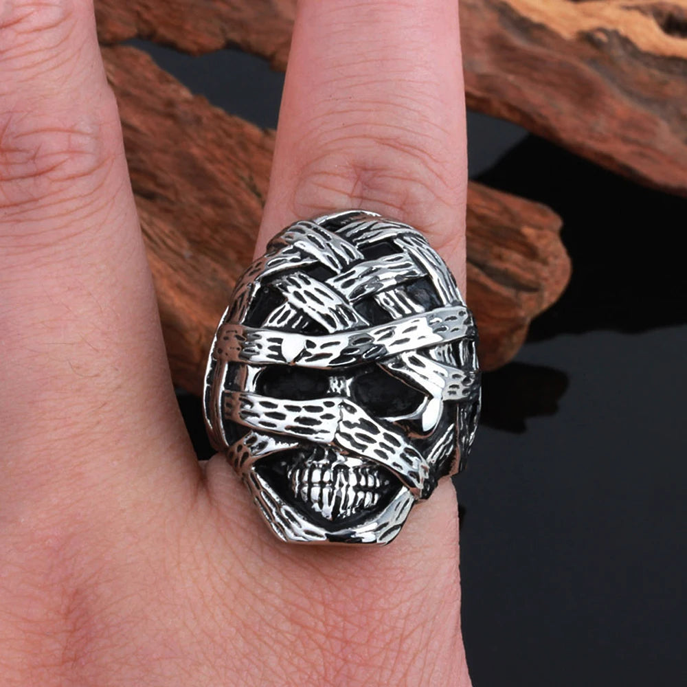 Ancient Egyptian Mummy Skull Ring For Men Punk Retro Egyptian Stainless Steel Biker Ring Hip Hop Rock Jewelry Store