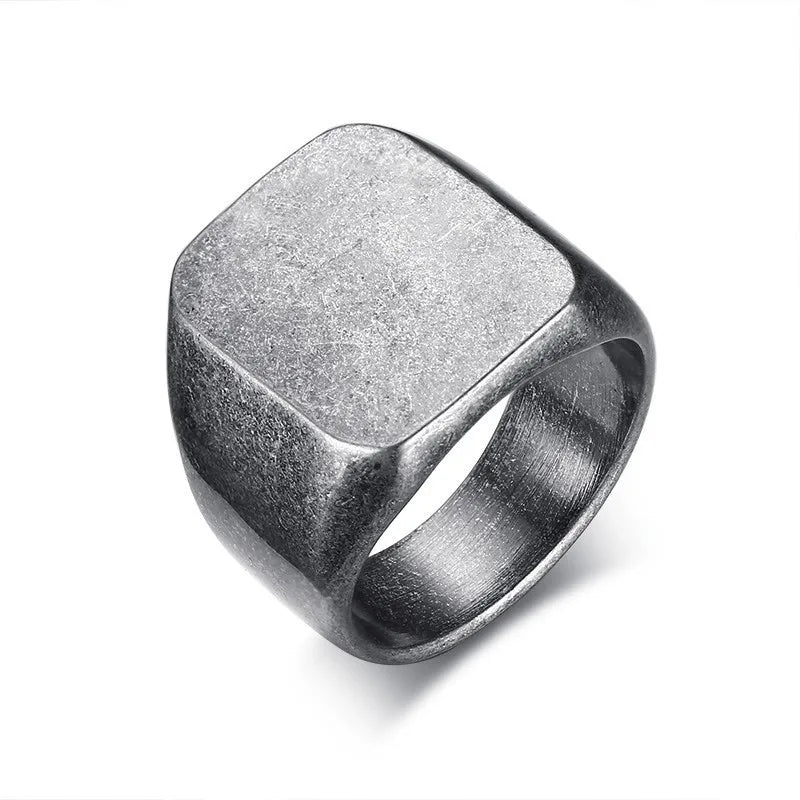 Geometric Arrow Square Men Ring,Punk Stainless Steel Signet Ring Stamp Ring Thumb Ring,Minimalist Jewelry Gifts