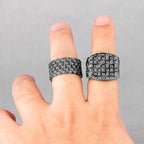 Grid Weave Stainless Steel Mens Rings Retro Industrial Style Simple for Male Boyfriend Biker Jewelry Creativity Gift