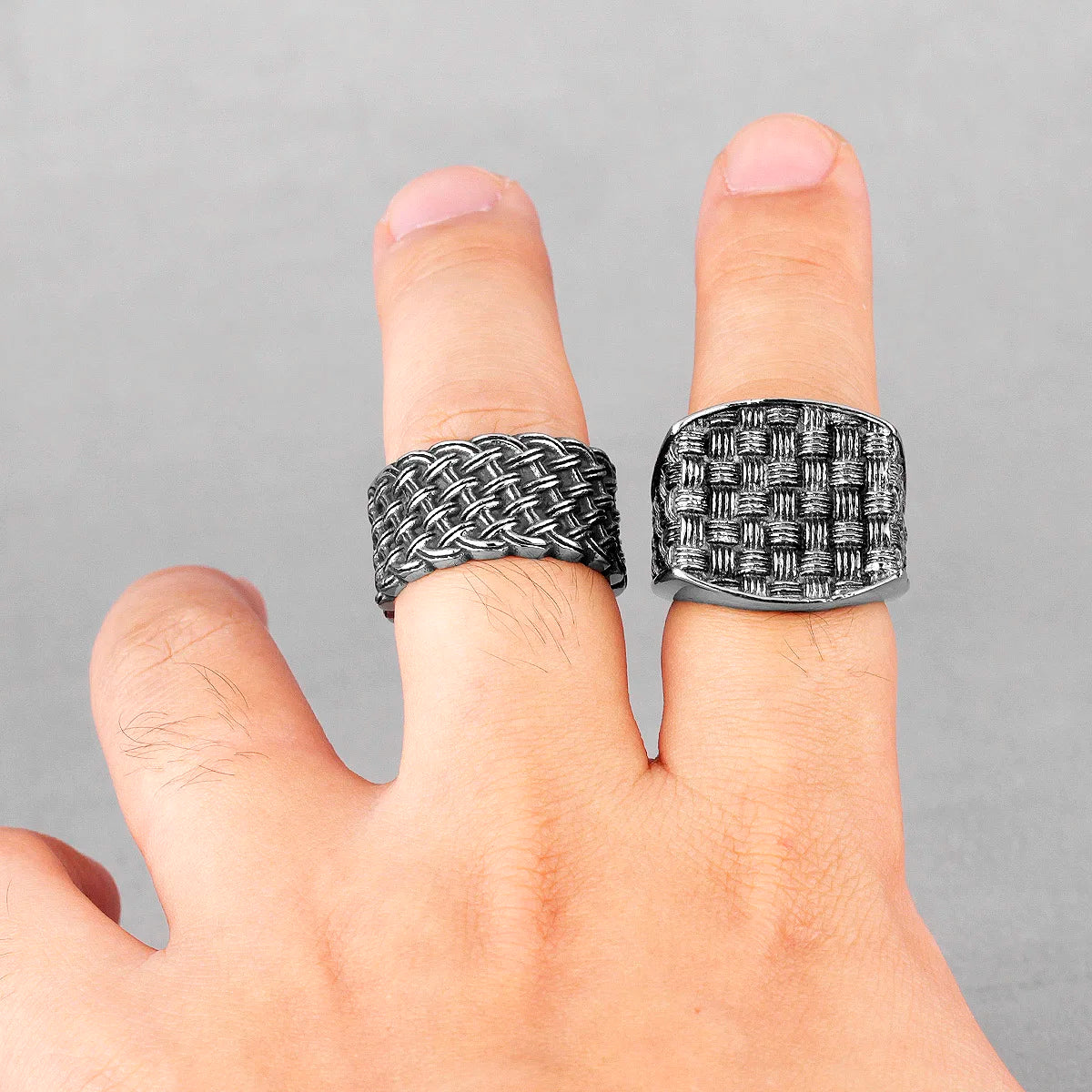 Grid Weave Stainless Steel Mens Rings Retro Industrial Style Simple for Male Boyfriend Biker Jewelry Creativity Gift