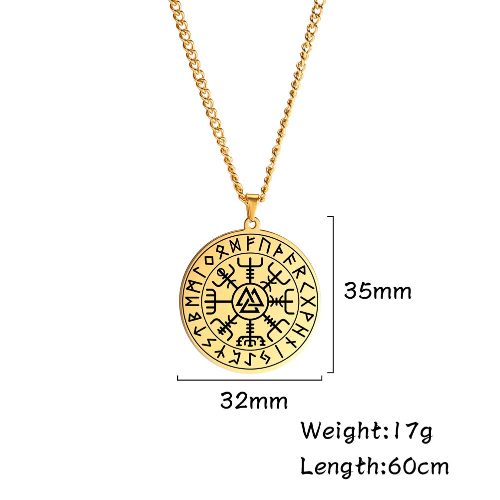 Dawapara Nordic Symbol of Norse Compass In Rune Circle Vegvisir Pendant Necklace Stainless Steel Jewelry Amulet Necklace