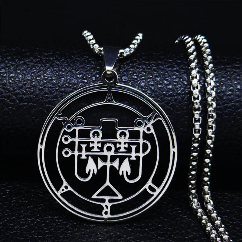 Demon Seal Silver Pendant Necklace — Stainless Steel