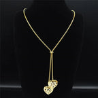 Heart Gold Pendant Long Acero Inoxidable Joyeria