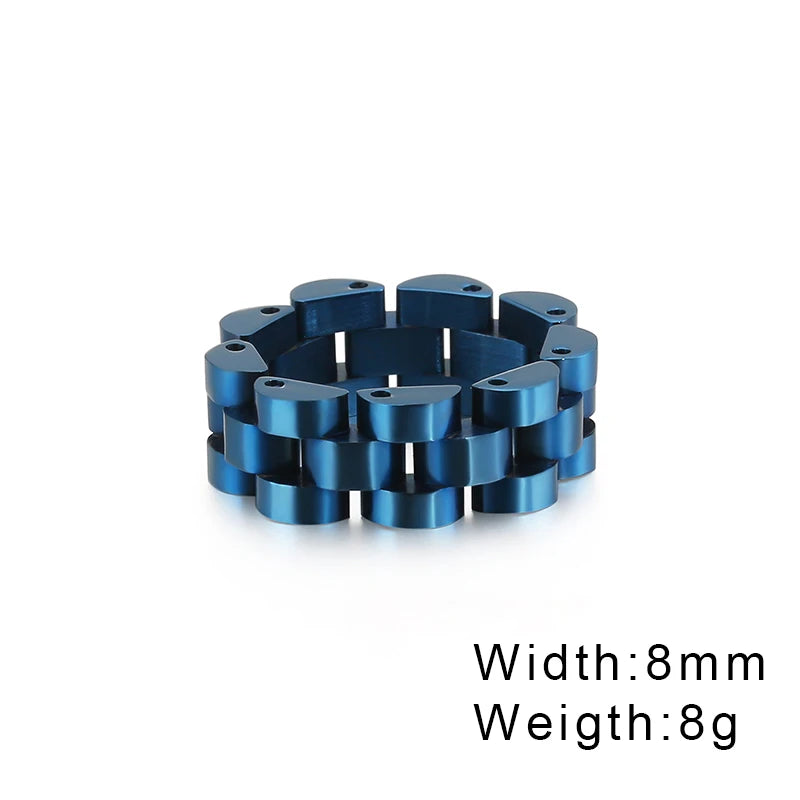 Fongten Retro Watch Link Chain Men Ring Stainless Steel Rock Biker Finger Men and Women Punk Couple Rings Fashion Jewelry Gift