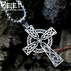Viking Disc Cross Pendant — Stainless Steel