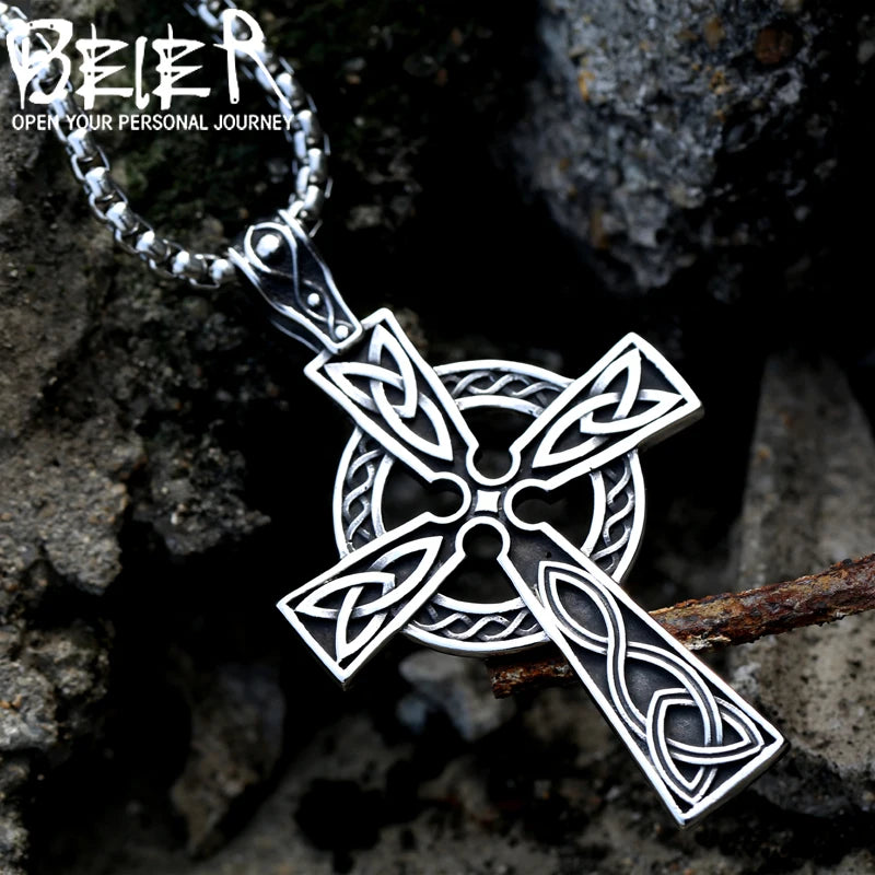 Viking Disc Cross Pendant — Stainless Steel