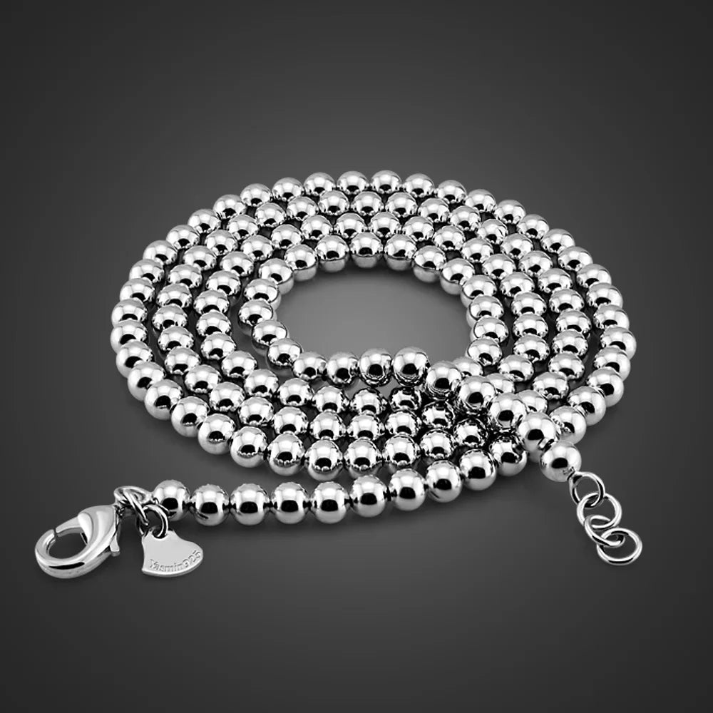 Fashion Man Genuine 925 Sterling Silver Beads Neck Chain 5 /6mm Link Necklace for Women Men Long Bead Chain Jewelry