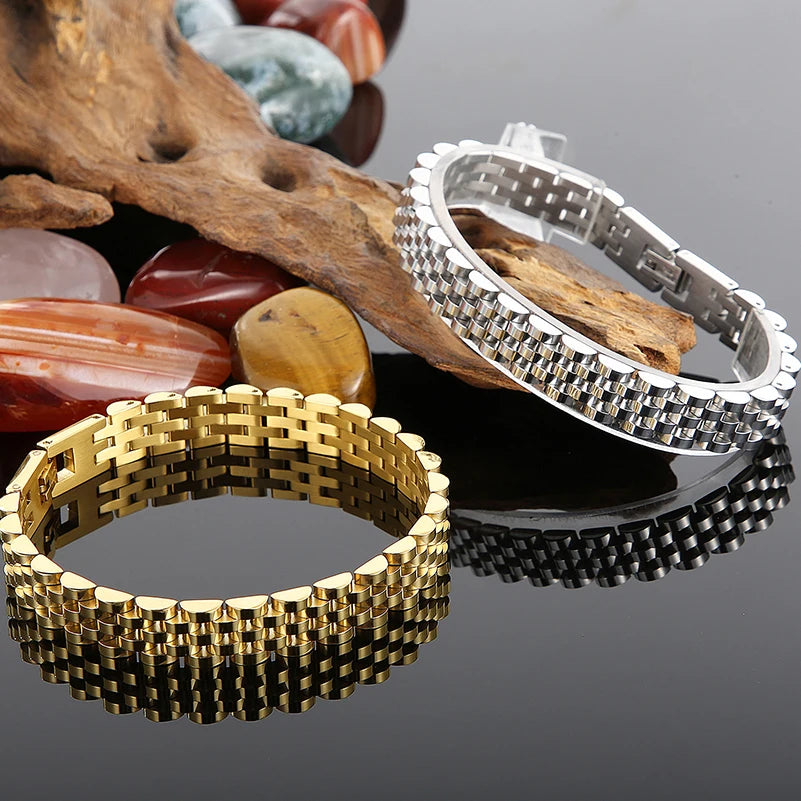 Stainless Steel Bracelet for Man Women 10MM Wide Length Adjustable Link Chain Men's Bracelets Jewellery Mannen Armband