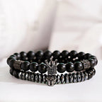Luxury Men Stone Beads Skull Erkek Bileklik Bracelet Set Black CZ Crown Copper Bracelets For Women Pulseras Mujer
