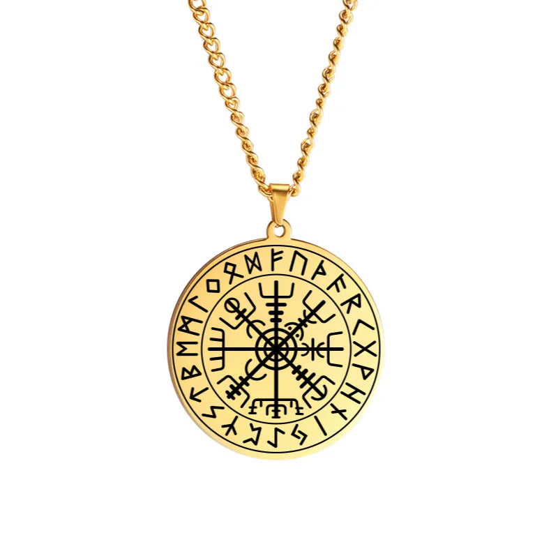 Dawapara Nordic Symbol of Norse Compass In Rune Circle Vegvisir Pendant Necklace Stainless Steel Jewelry Amulet Necklace