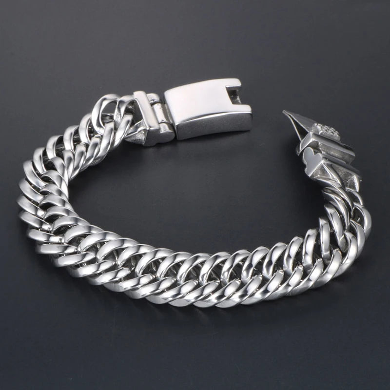 13MM Curb Chain Bracelet Men's Polished Stainless Steel Man Bracelet for Men 18+
