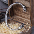 Gray Color Stainless Steel Nordic Viking Norse Dragon Bracelet Men Wristband Cuff Bracelets with Viking Wooden Box