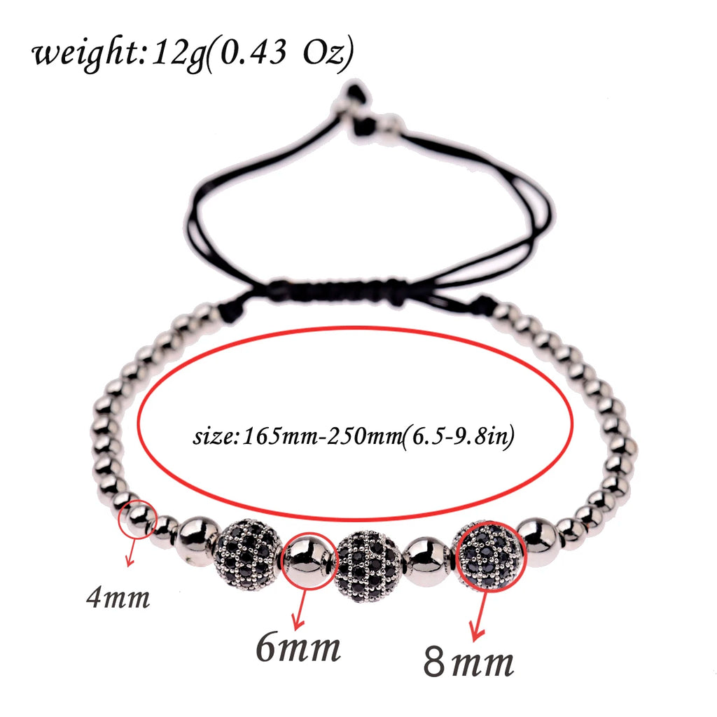 Luxury Micro Pave CZ 8mm Disco Charm Men Bracelet Classic Hematite Beaded Woven Bracelets Bileklik Women Jewelry