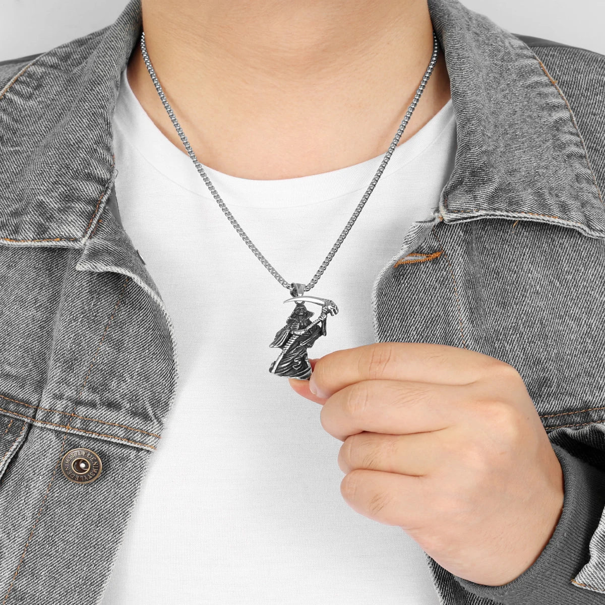 Grim Reaper Scythe Skull Pendant — Stainless Steel