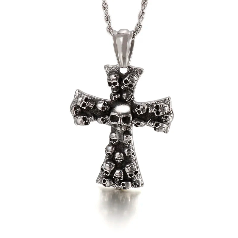 Evil Cross Ghost Skull Pendant Necklace — Stainless