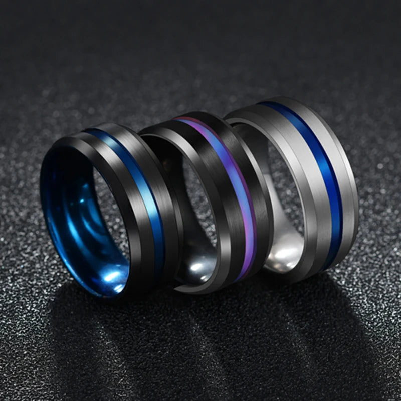Letdiffery Hot Sale Groove Rings Black Blue Punk Stainless Steel Midi Rings For Men Charm Women Jewelry Dropshipping Wholesale