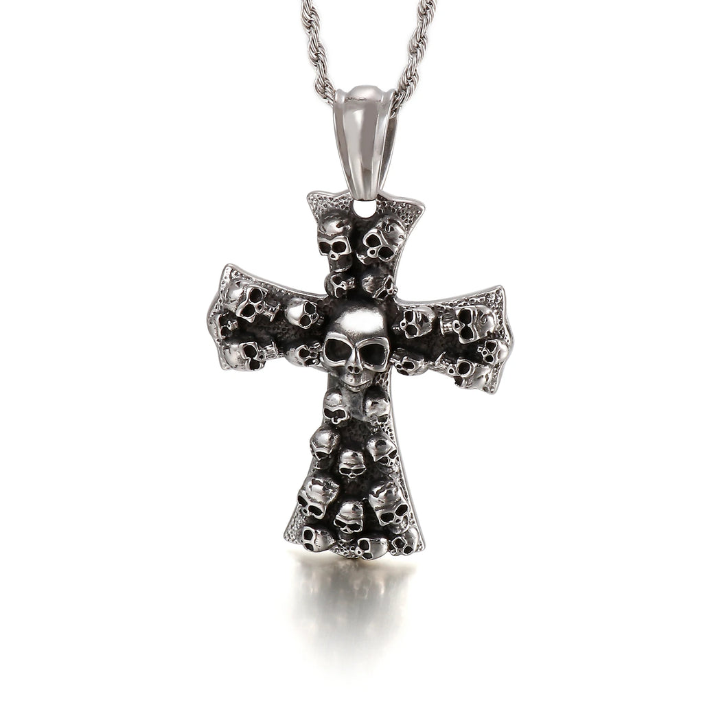 Evil Cross Ghost Skull Pendant Necklace — Stainless