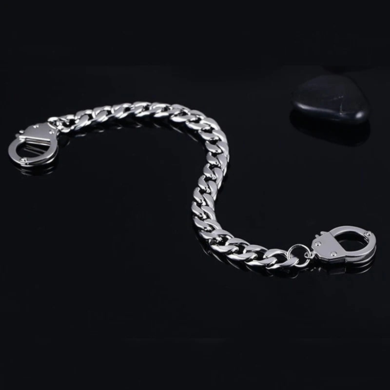 bracelet men's stainless steel handcuffs accessories chain on hand charm Steampunk cuff bracelet punk couple bracelet