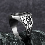 Viking Cross Nautical Chart Nordic Rune Ring — Stainless Steel