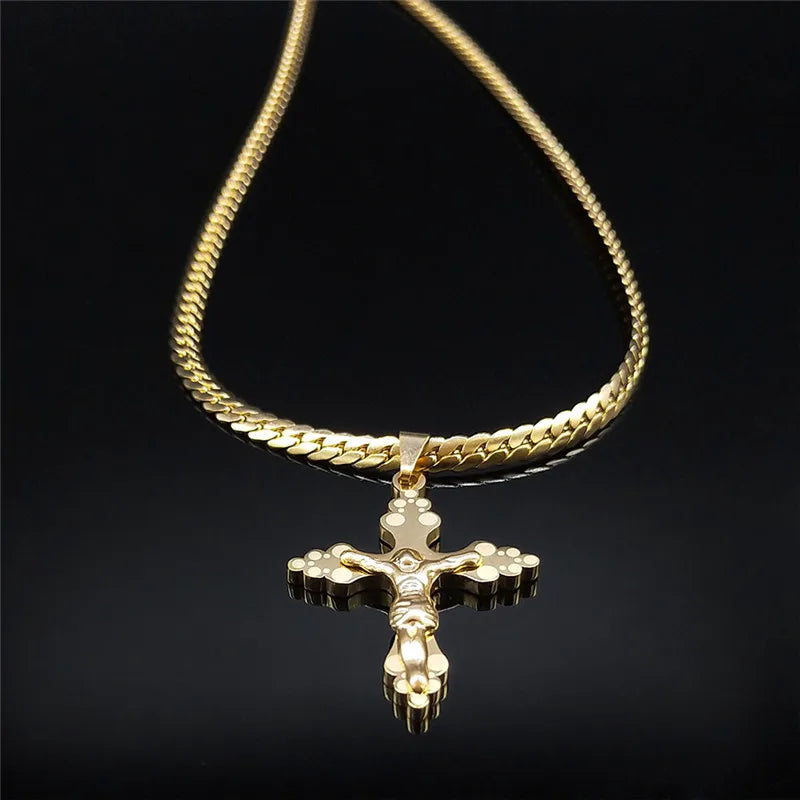 Cross Jesus Gold Pendant Small Acier Inoxydable