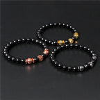 Black Beaded Round Metal Ball Bracelet for Men — Two-Tone