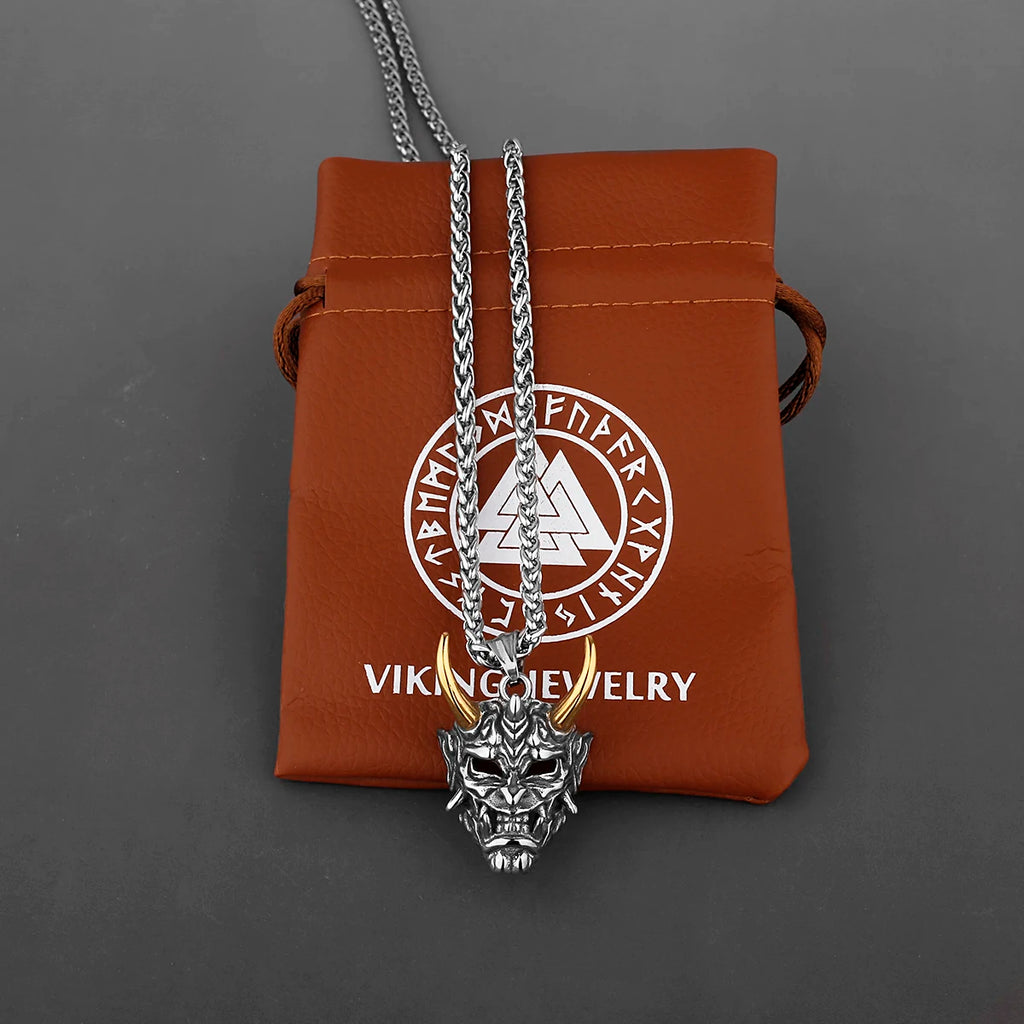Retro Prajna Punk Gothic Evil Demon Skull Mask Pendant Necklace Cool Guy Hip Hop Rock Party Sweater Chain Jewelry Wholesale