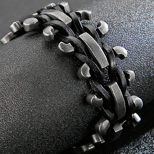 Handmade Leather Braided Bracelet With Belt Buckle Stainless Steel Boys Bracelets Men's Bike Jewellery Accessories Cuff