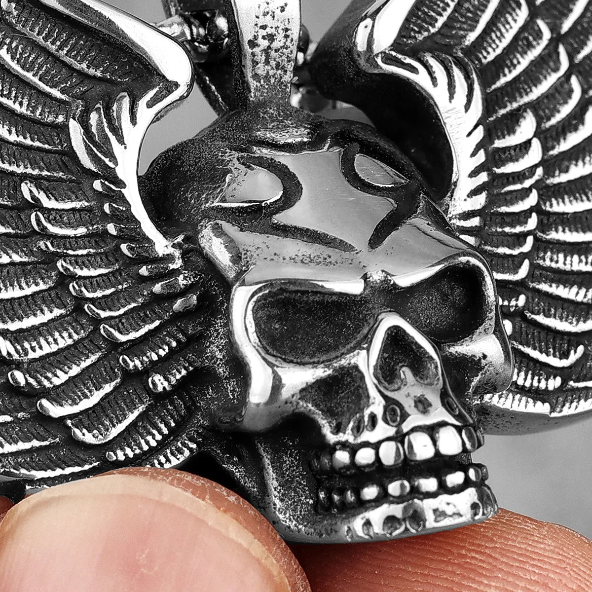 Fallen Angel Wings Skull Stainless Steel Men Necklaces Pendants Chain Punk for Boyfriend Male Jewelry Creativity Gift