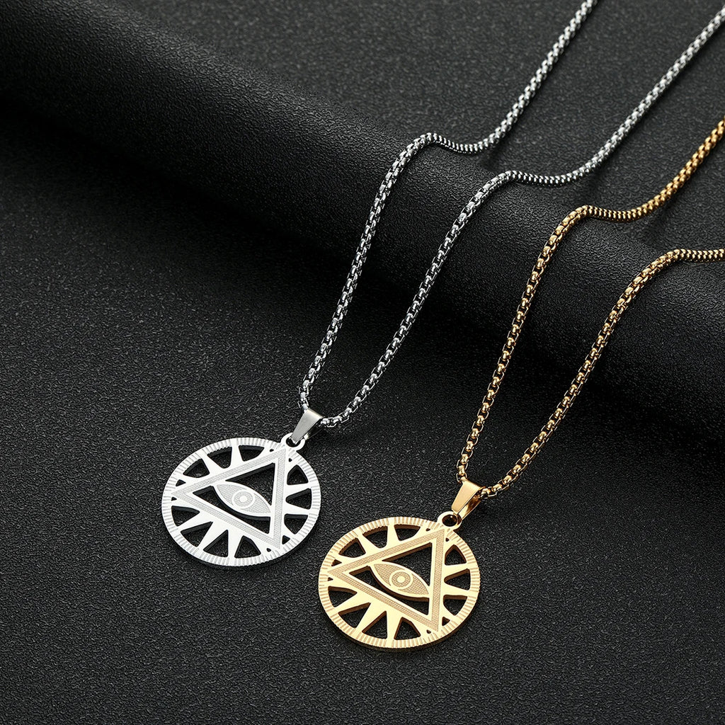 All-Seeing Eye Pyramid Necklace — Stainless Steel