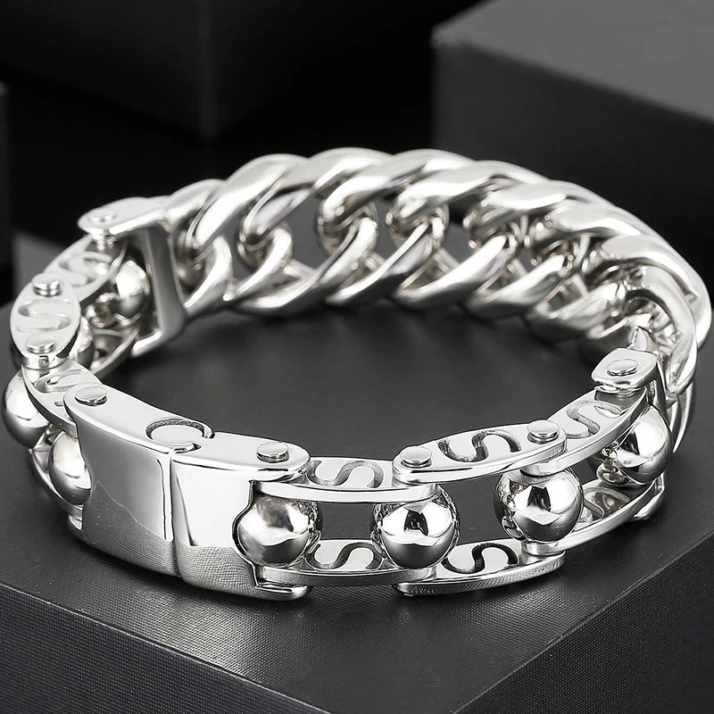 Massive Man Bracelet On Hand Wrist Accessories Polished Stainless Steel Iron Jewelry Bracelets Male Engravable Mannen