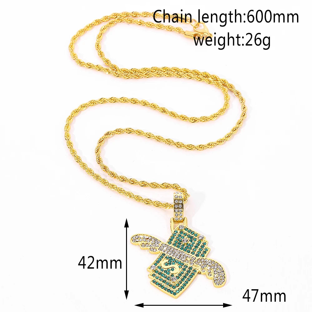 Flying Money Necklace Wings Cash Pendant Men's Jewelry Punk Hip Hop Rock Style Rap Dancer Handsome Guy Accessories Cool