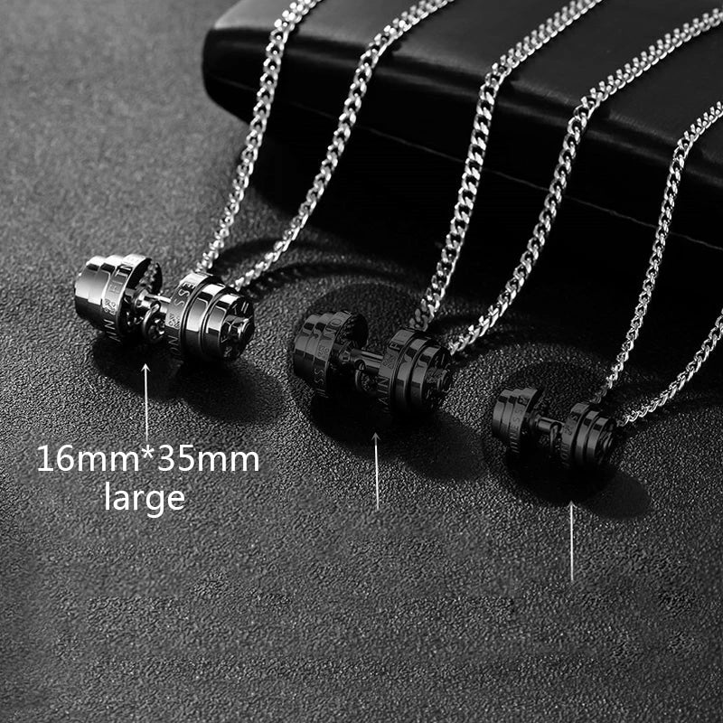 Barbell Fitness Pendant Necklace — Stainless Steel
