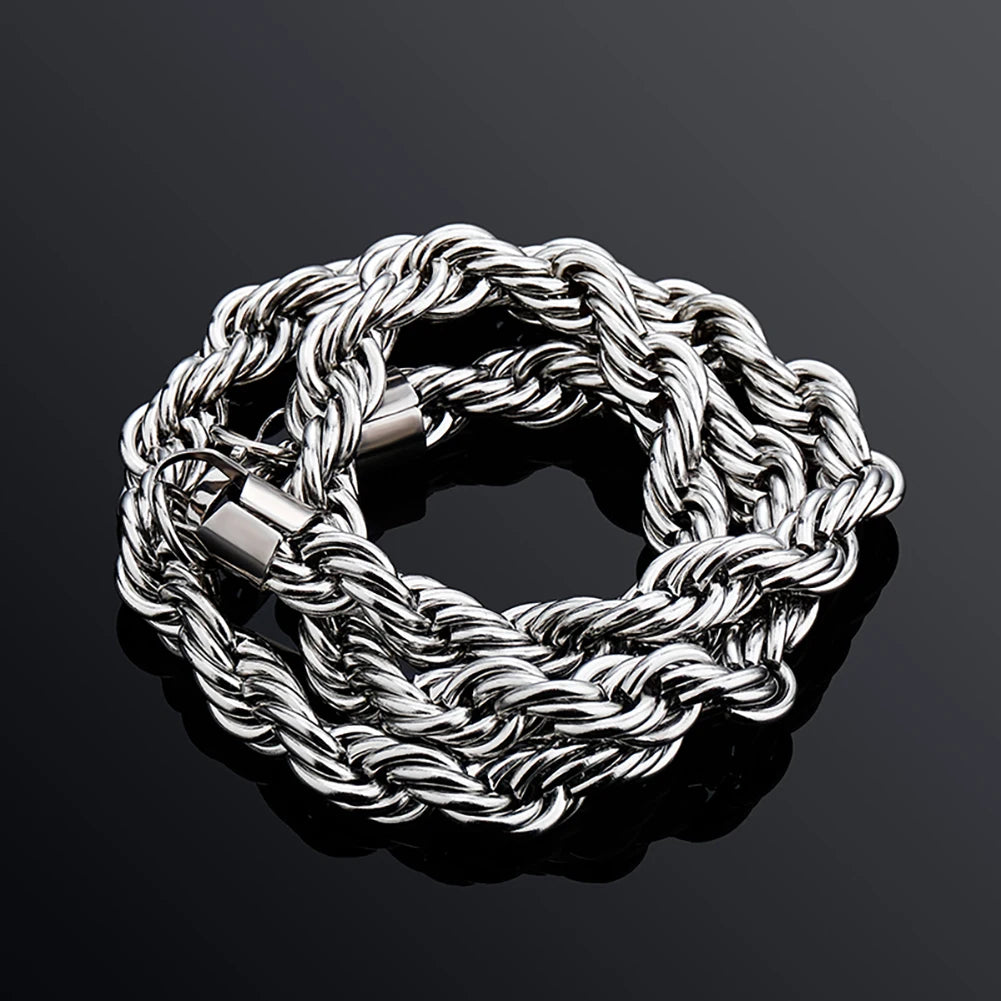 TOPGRILLZ 8MM Stainless Steel Rope Chain Necklace 18"20"24"  Gold Color Necklace Hip Hop Fashion Jewelry For Men Party