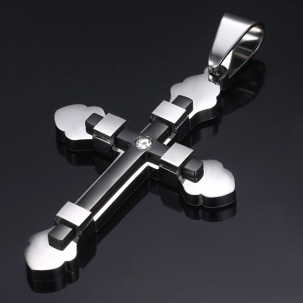 Dropshipping Cross Pendant Necklaces For Men Black Gold Color Silver Color Stainless Steel Charm Chain Male Hip Hop Jewelry KP52