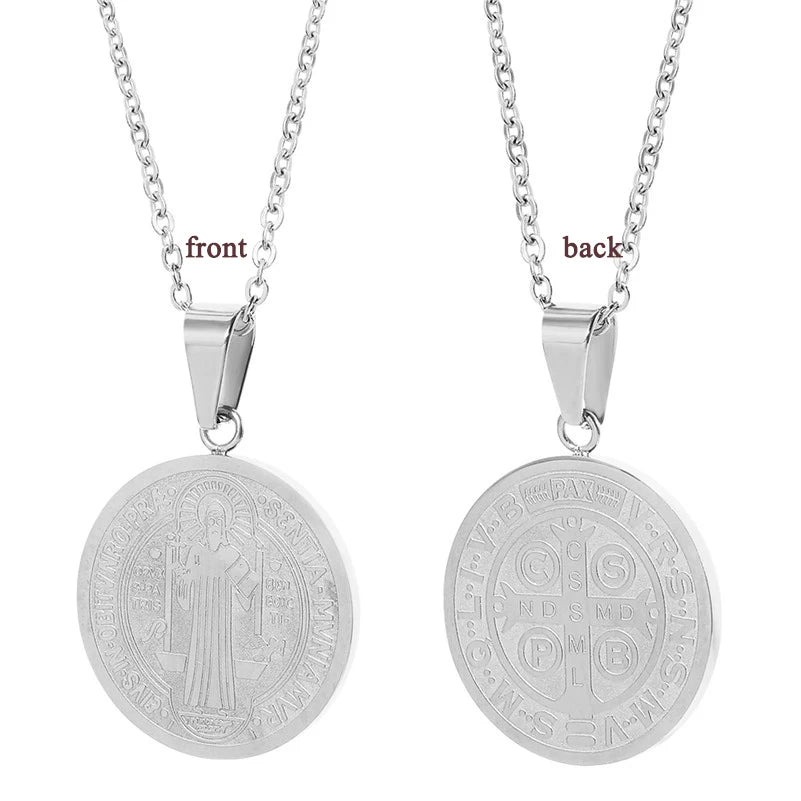Saint Benedict Medal Cross Necklace — Two-Tone Stainless Steel