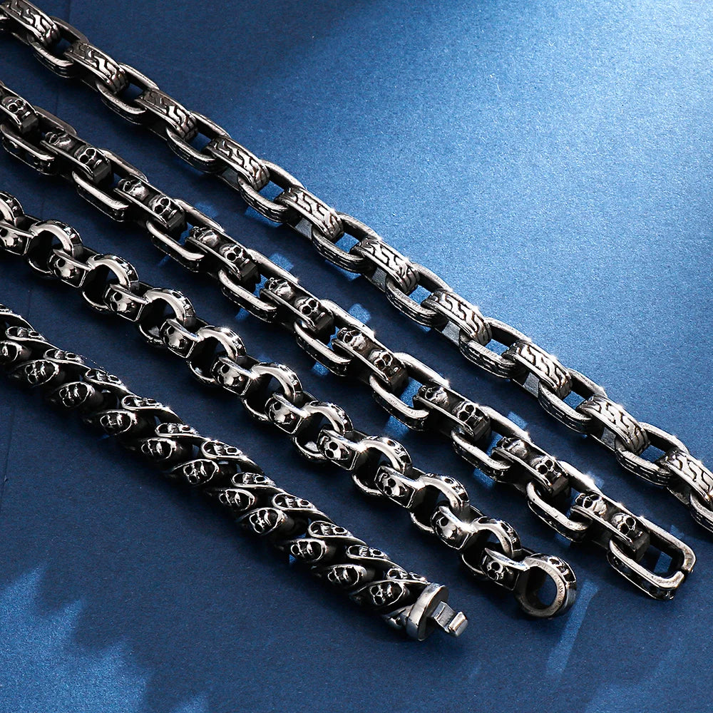 Gothic Skull Head Links Chain Bracelet For Man 316L Stainless Steel Skeleton Charm Men's Bracelets 7.87" 9" Male Bike
