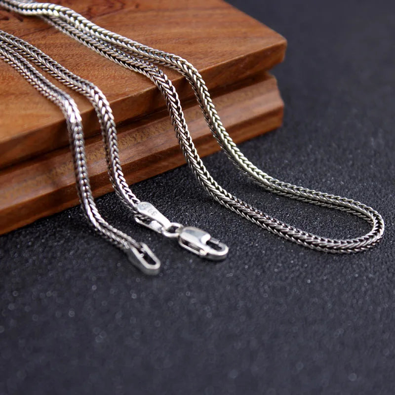 Fox Tail Weave Silver Chain Necklace